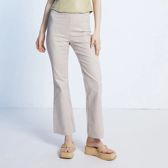 WeWoreWhat Pants - WeWoreWhat Beige and Blue Checkered Pants Slight Flare Leg Sz 00 NWT Preppy